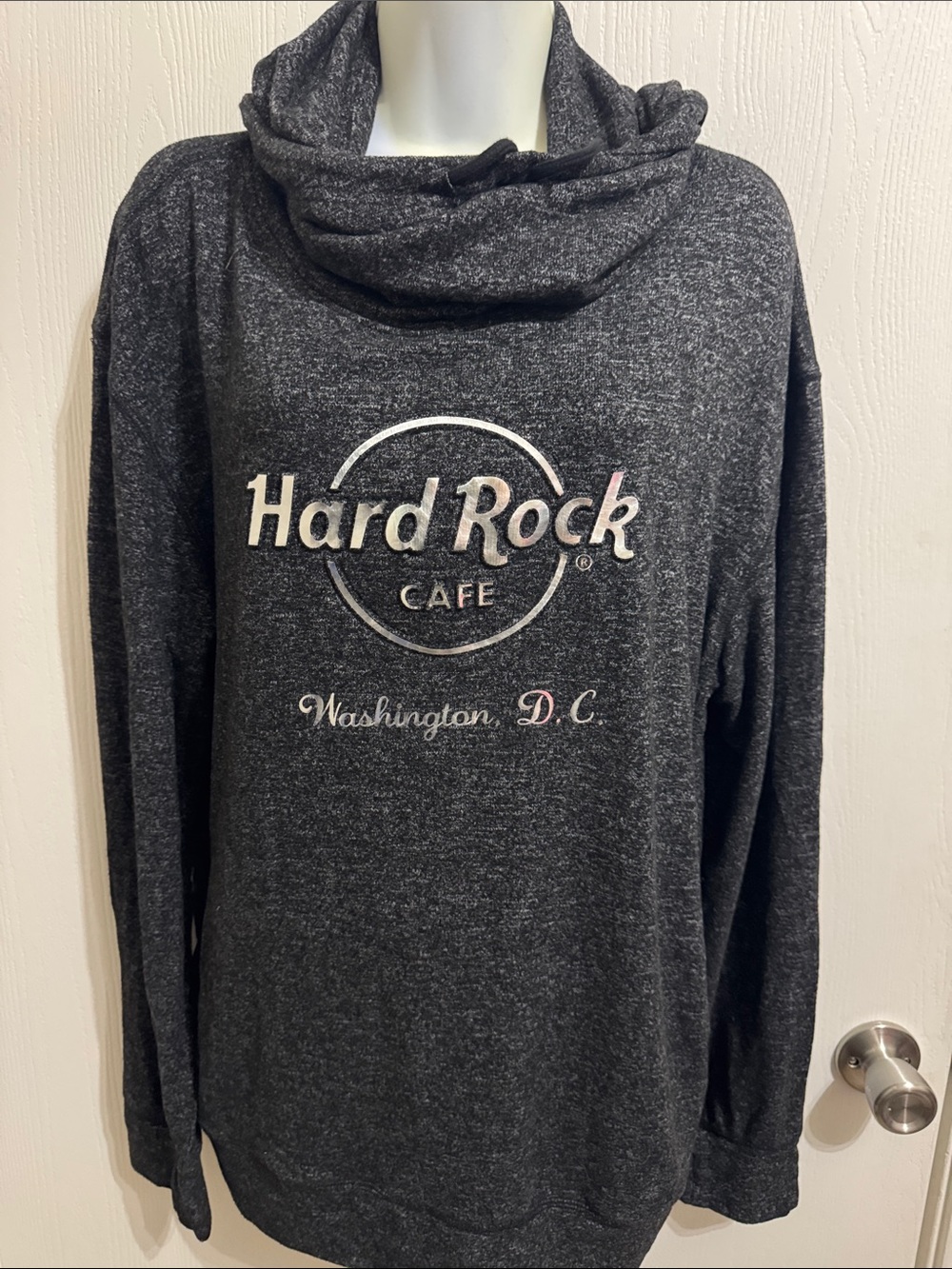 Hard Rock Cafe Washington DC Cowl Neck Long Sleeve Heathered Hoodie Women’s XXL